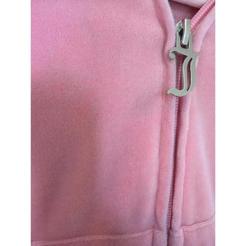 Juicy Couture Pink Velour Tracksuit Set Rhinestone Logo Hoodie Pants Womens M